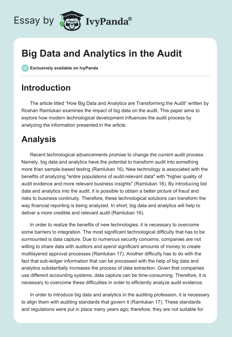 Big Data and Analytics in the Audit. Page 1