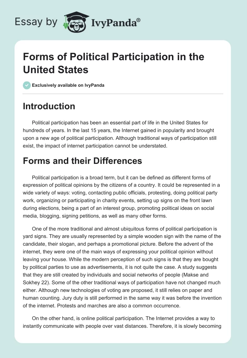 Forms of Political Participation in the United States. Page 1