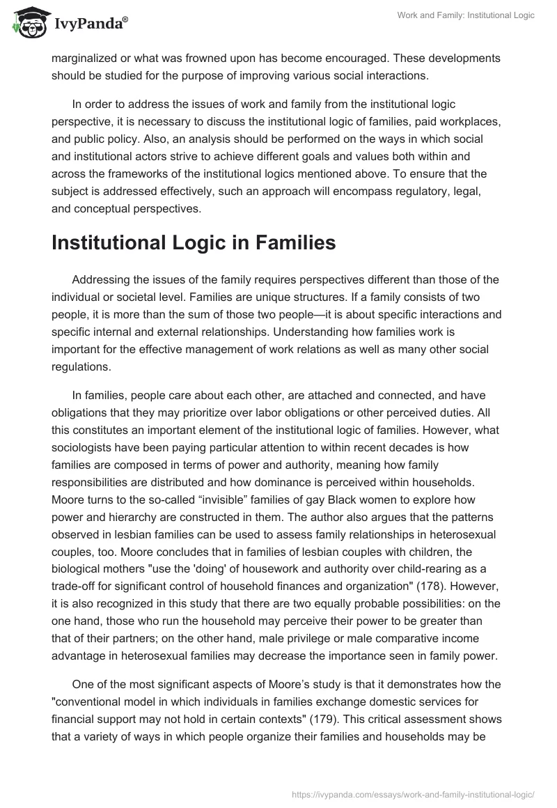 Work and Family: Institutional Logic. Page 2