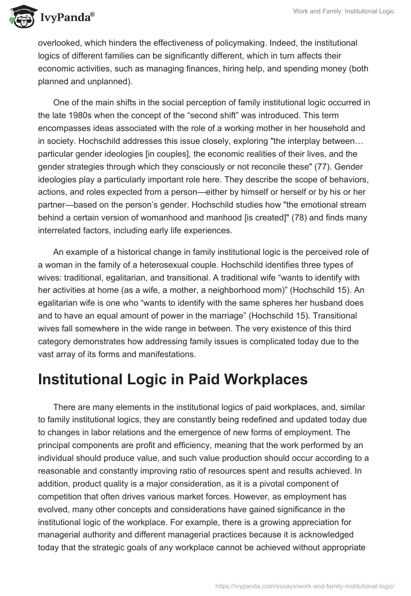 Work and Family: Institutional Logic. Page 3