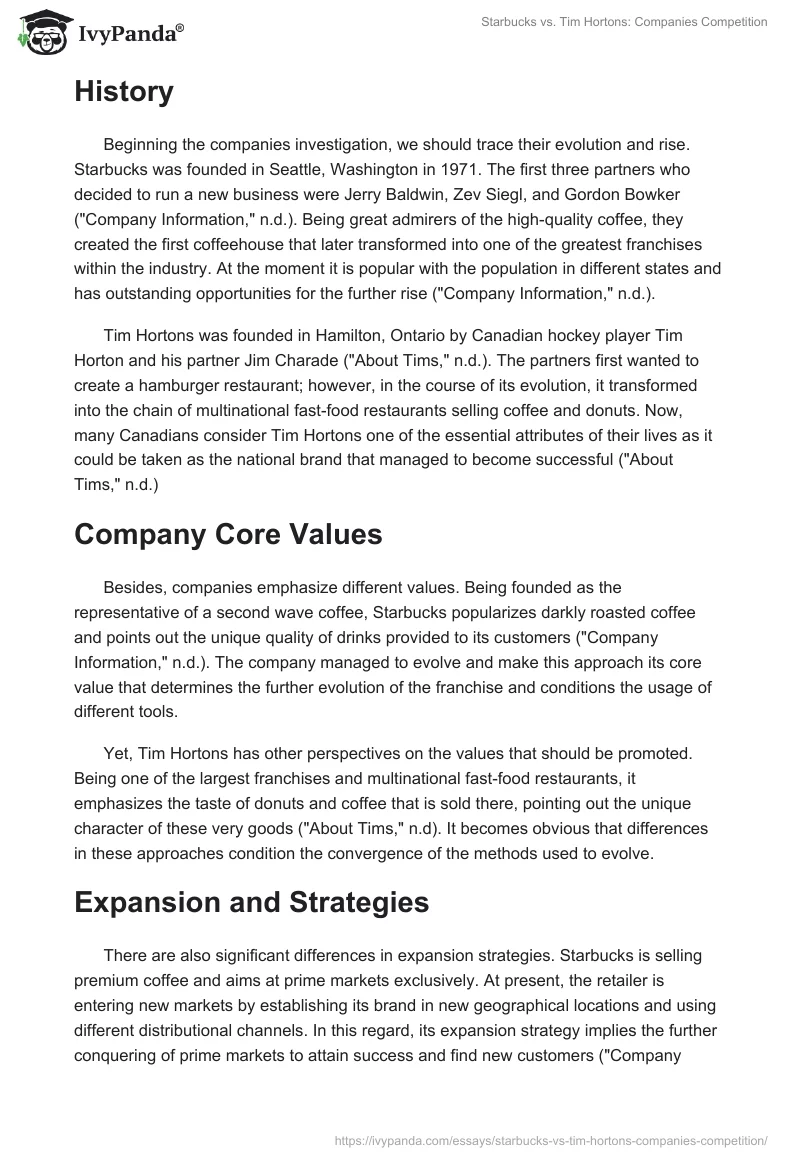 Starbucks vs. Tim Hortons: Companies Competition. Page 2