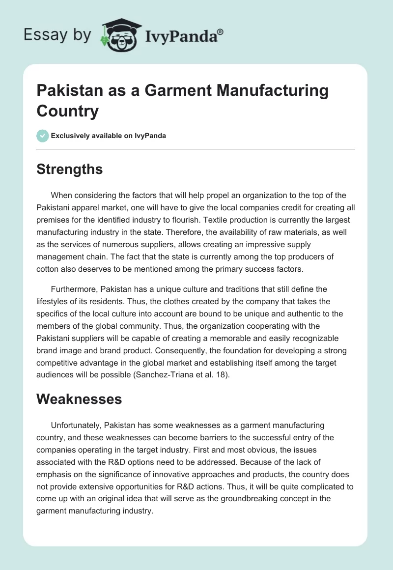 Pakistan as a Garment Manufacturing Country. Page 1