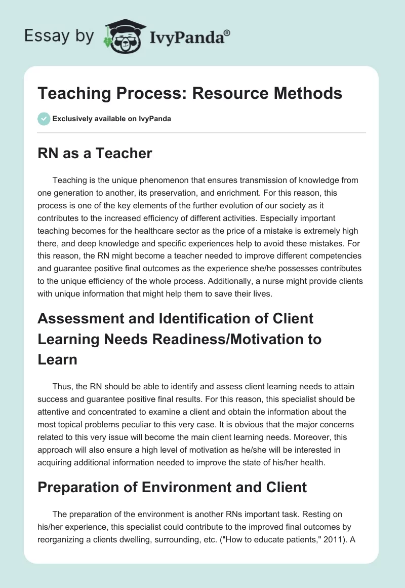 Teaching Process: Resource Methods. Page 1