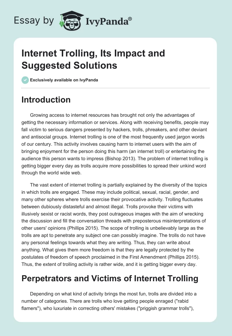 Internet Trolling, Its Impact and Suggested Solutions. Page 1