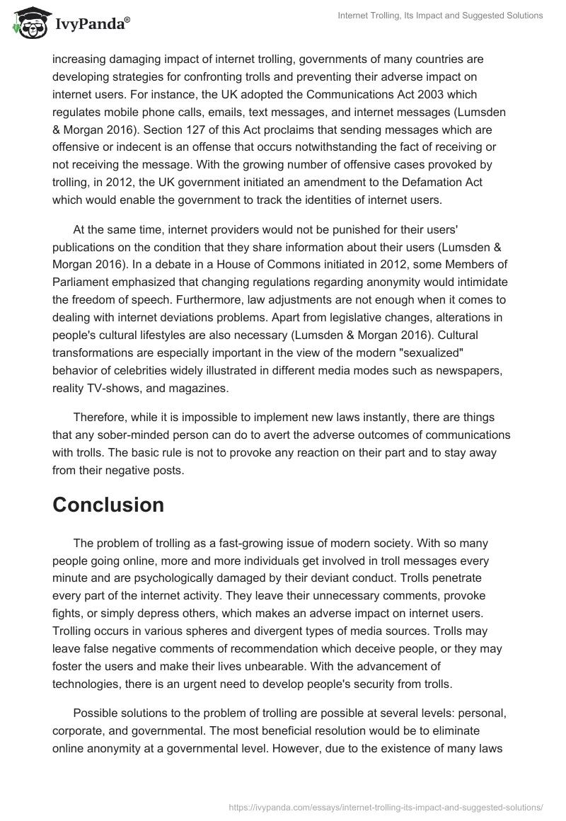 Internet Trolling, Its Impact and Suggested Solutions. Page 5