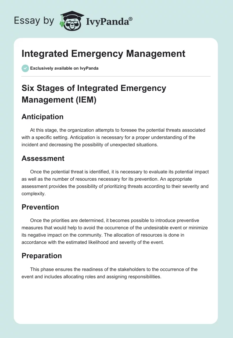 Integrated Emergency Management. Page 1