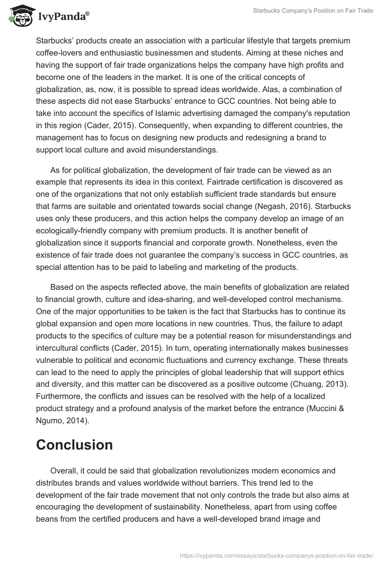 Starbucks Company's Position on Fair Trade. Page 2