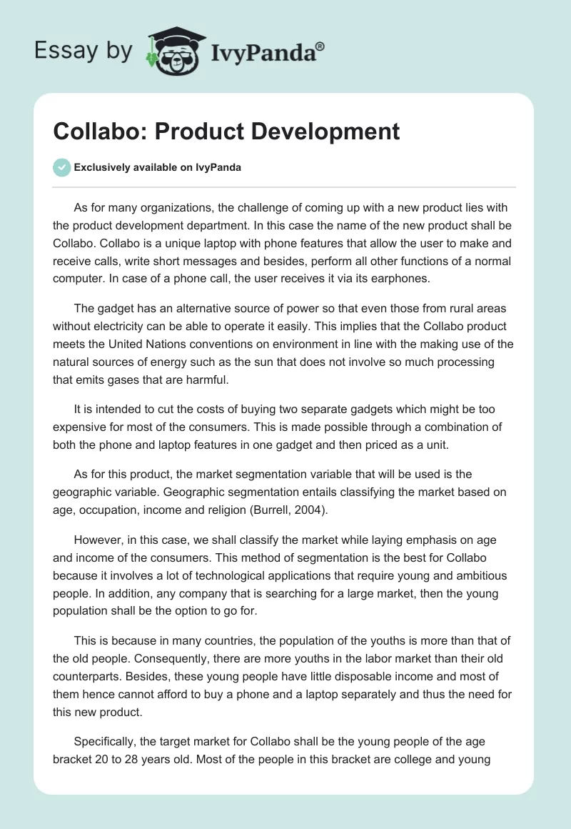 Collabo: Product Development. Page 1