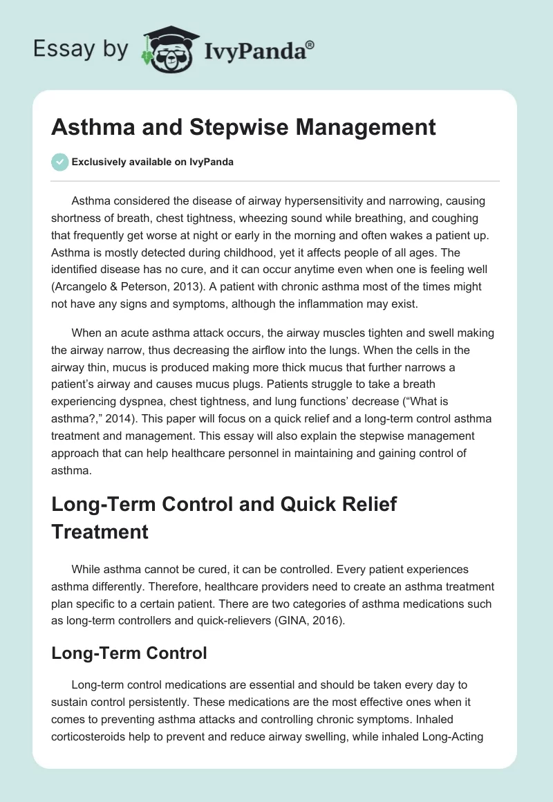 Asthma and Stepwise Management. Page 1