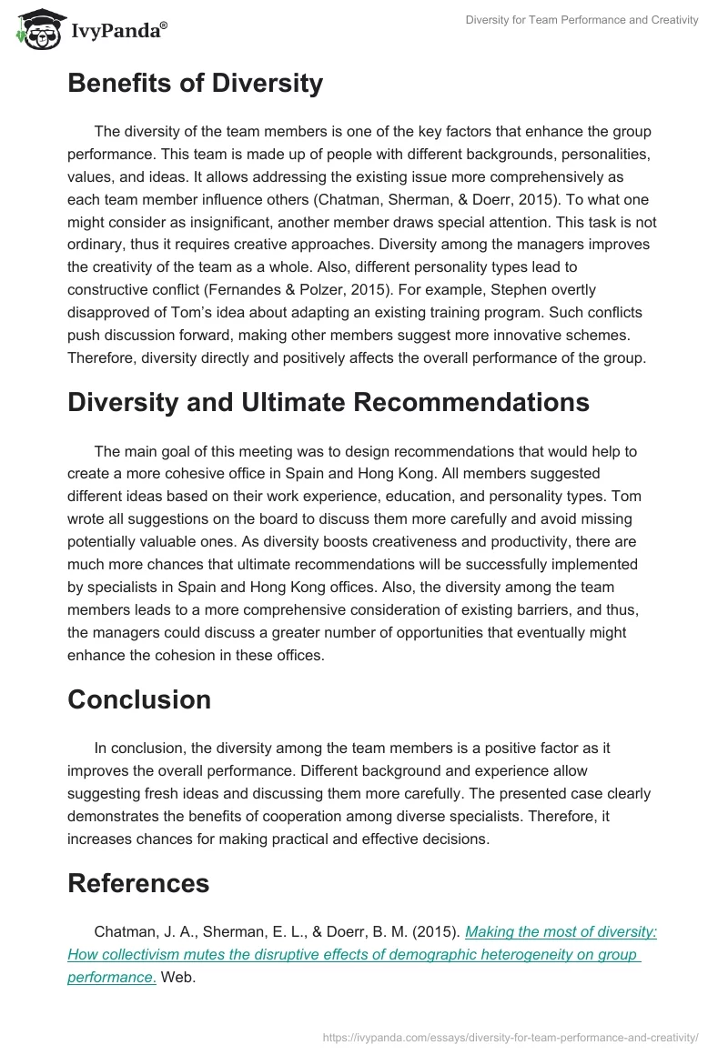 Diversity for Team Performance and Creativity. Page 2