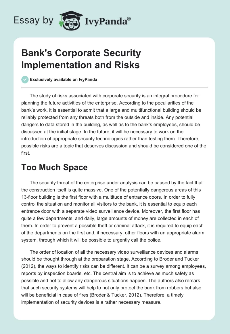 Bank's Corporate Security Implementation and Risks. Page 1