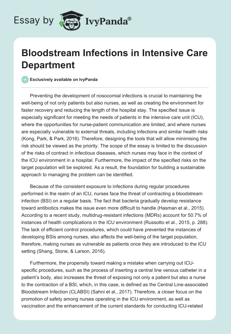 Bloodstream Infections in Intensive Care Department. Page 1