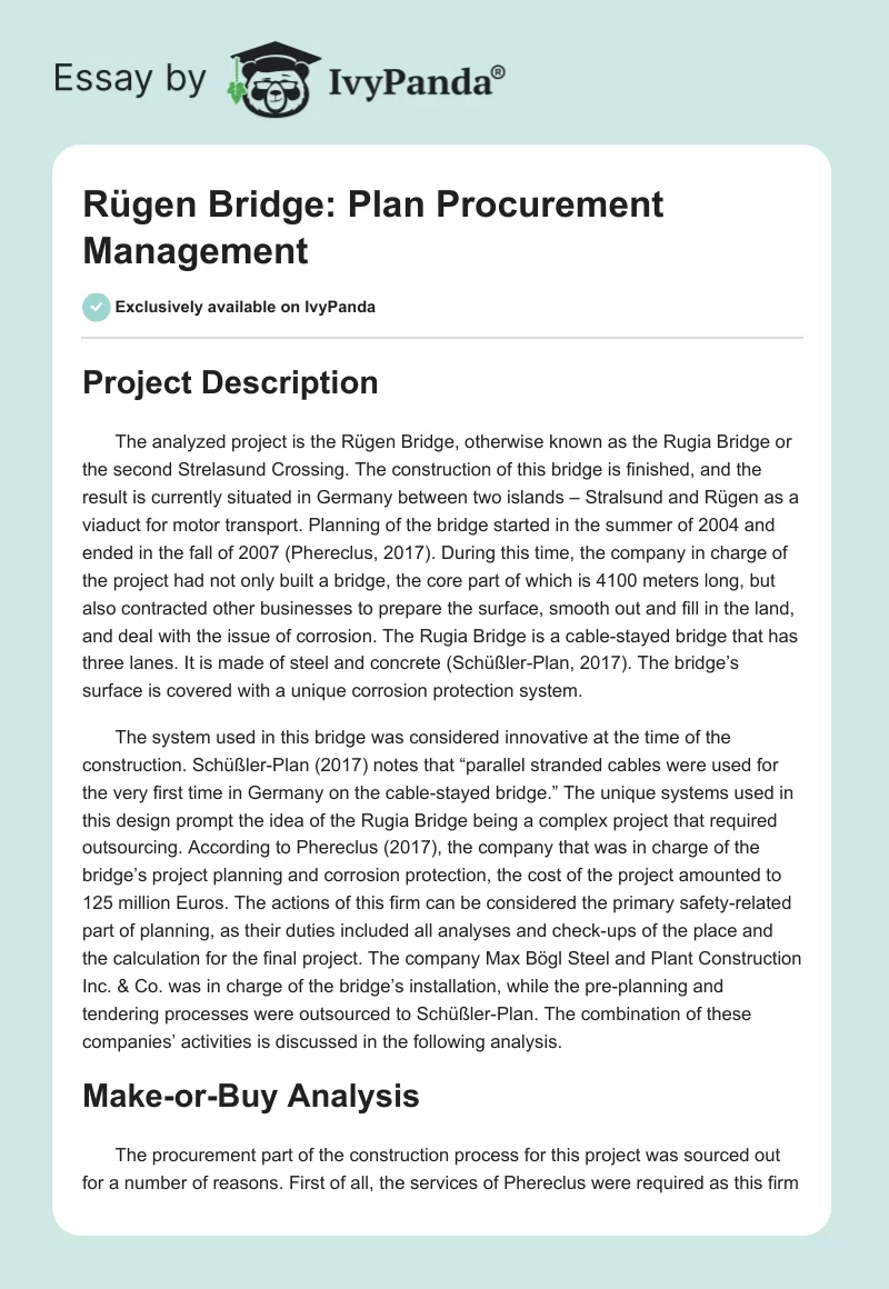 Rügen Bridge: Plan Procurement Management. Page 1