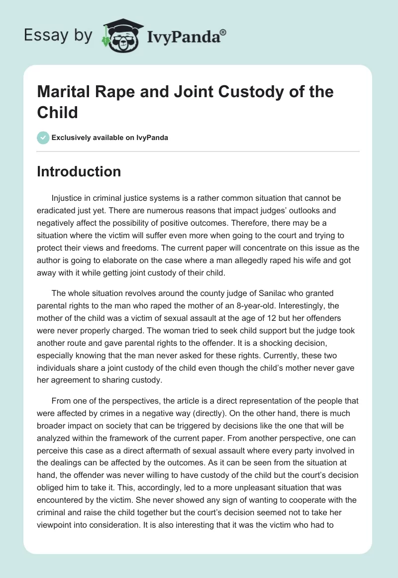 Marital Rape and Joint Custody of the Child. Page 1