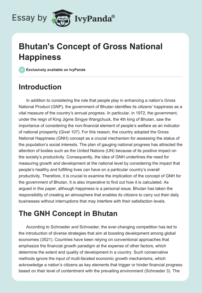 Bhutan's Concept of Gross National Happiness. Page 1
