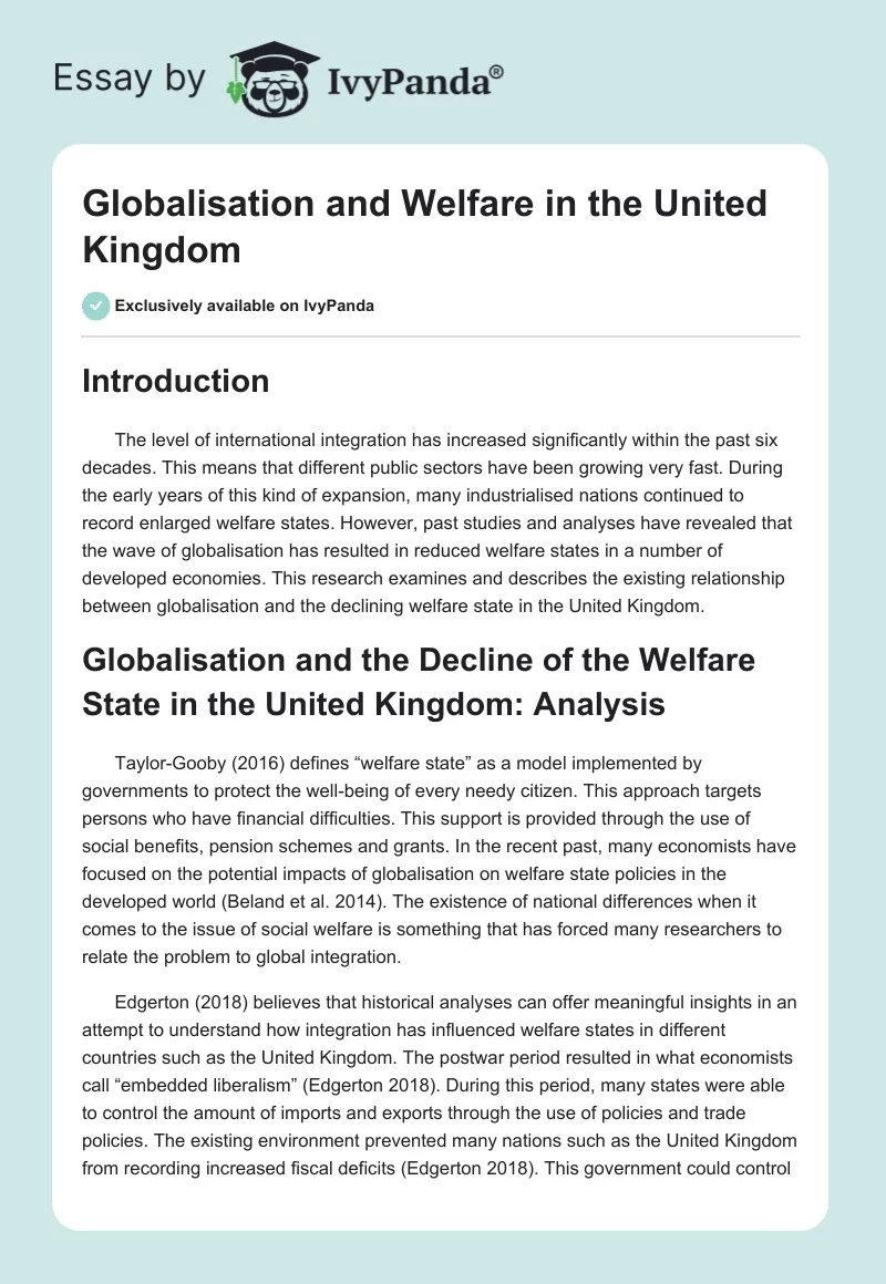 Globalisation and Welfare in the United Kingdom. Page 1