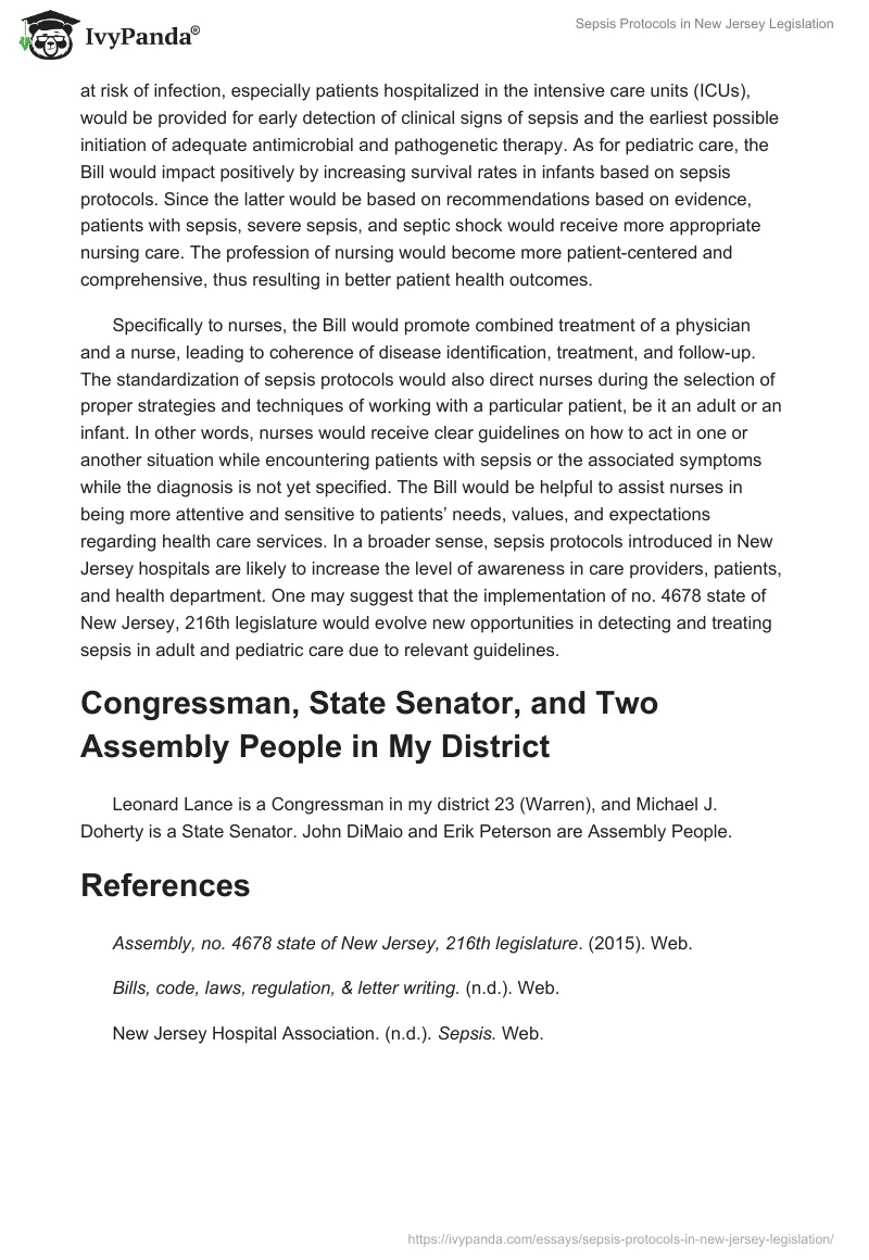 Sepsis Protocols in New Jersey Legislation. Page 4