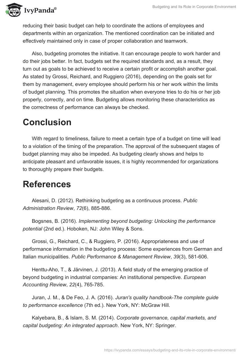 Budgeting and Its Role in Corporate Environment. Page 3