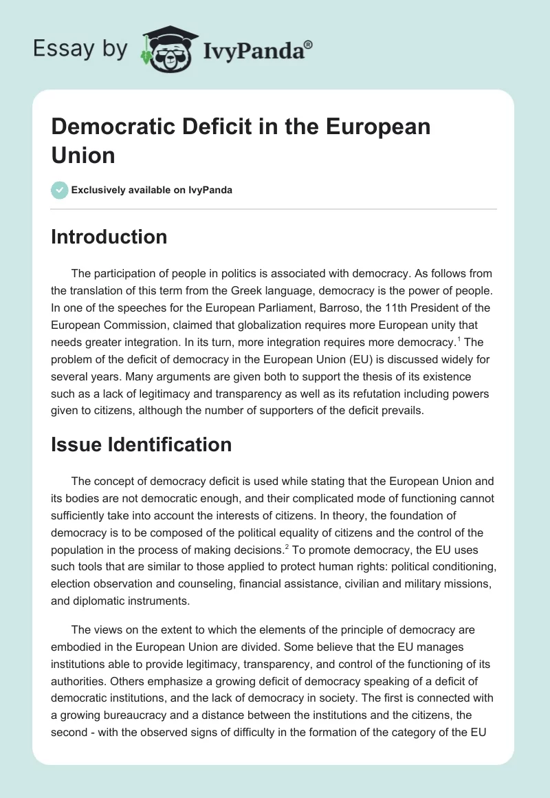 Democratic Deficit in the European Union. Page 1