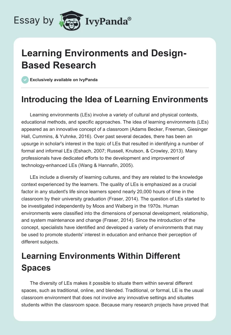 Learning Environments and Design-Based Research. Page 1