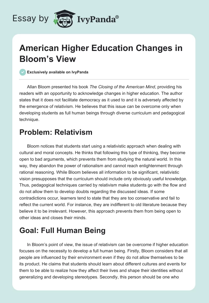 American Higher Education Changes in Bloom’s View. Page 1
