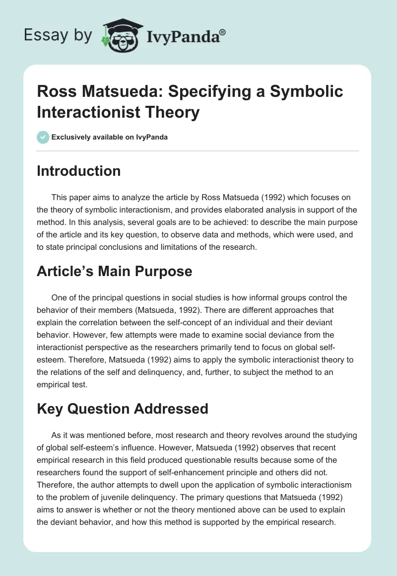 Ross Matsueda: Specifying a Symbolic Interactionist Theory. Page 1