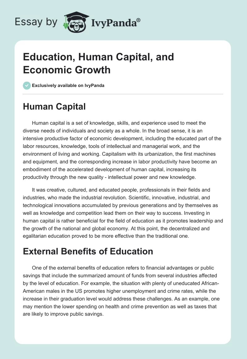 Education, Human Capital, and Economic Growth. Page 1