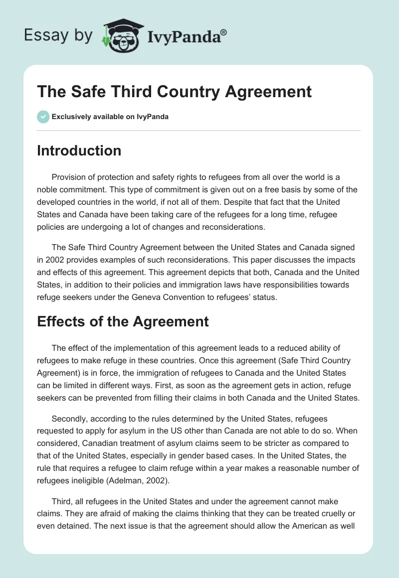 The Safe Third Country Agreement. Page 1
