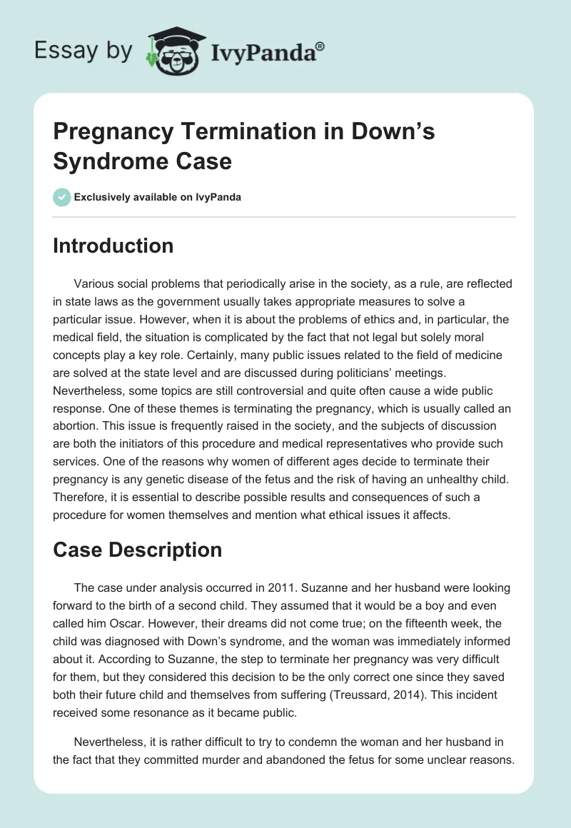 Pregnancy Termination in Down’s Syndrome Case. Page 1