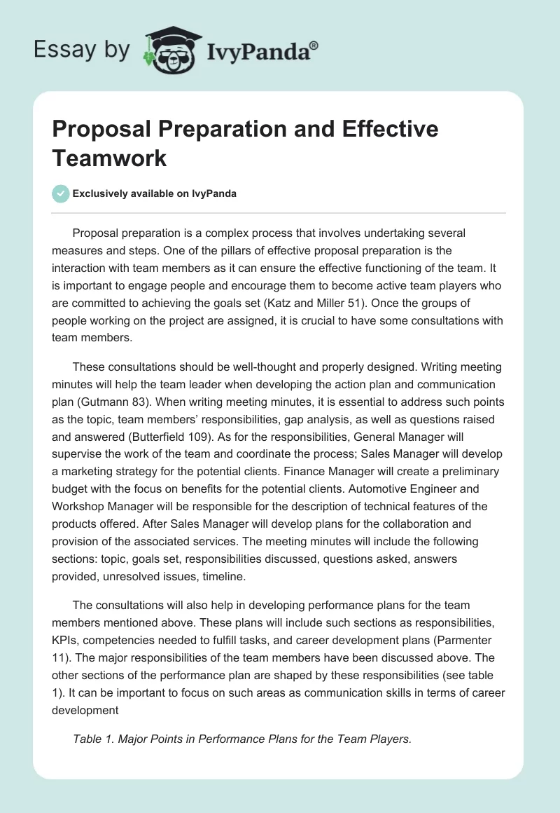 Proposal Preparation and Effective Teamwork. Page 1