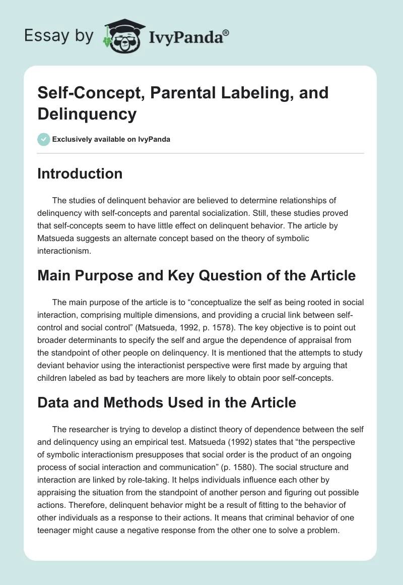 Self-Concept, Parental Labeling, and Delinquency. Page 1