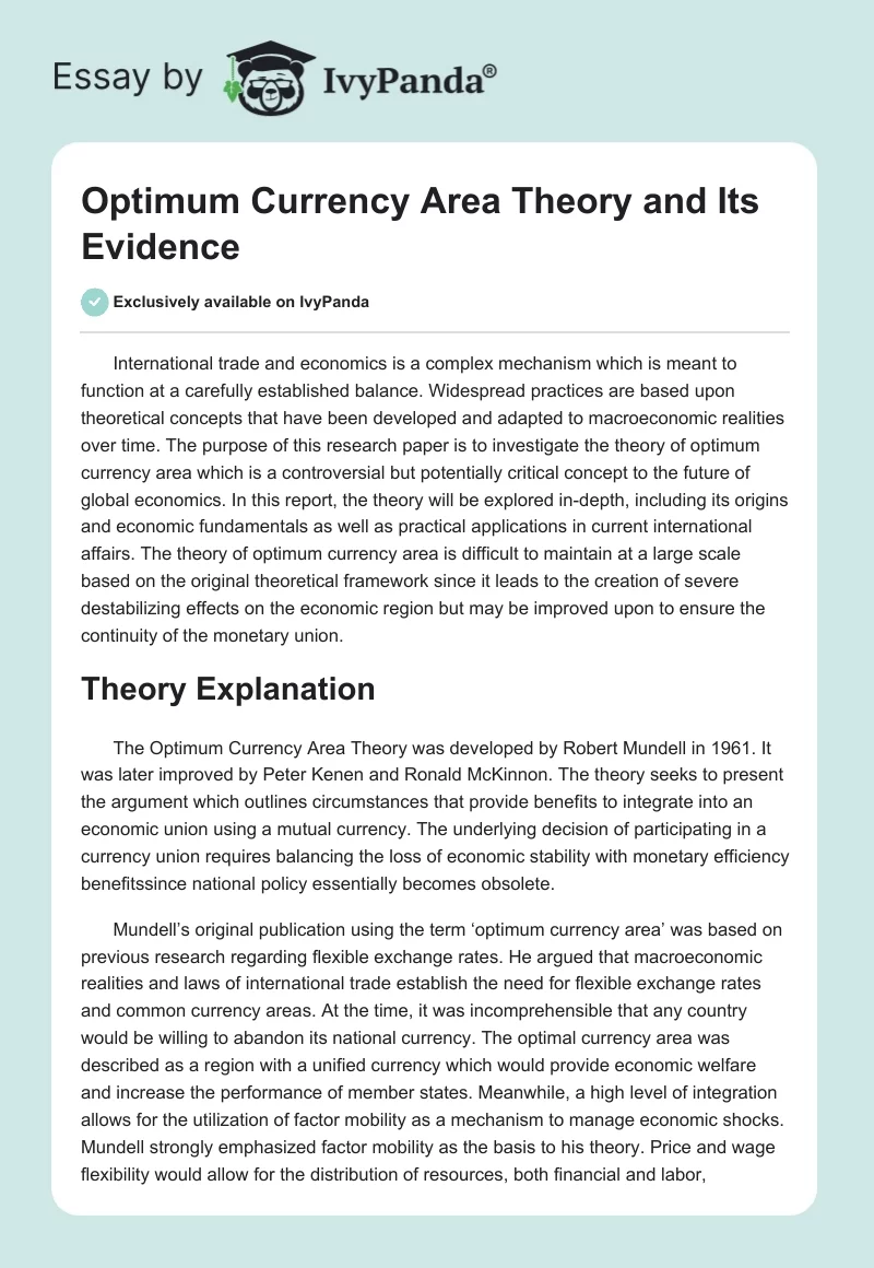 Optimum Currency Area Theory and Its Evidence. Page 1