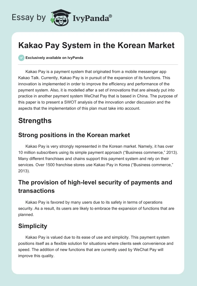 Kakao Pay System in the Korean Market. Page 1