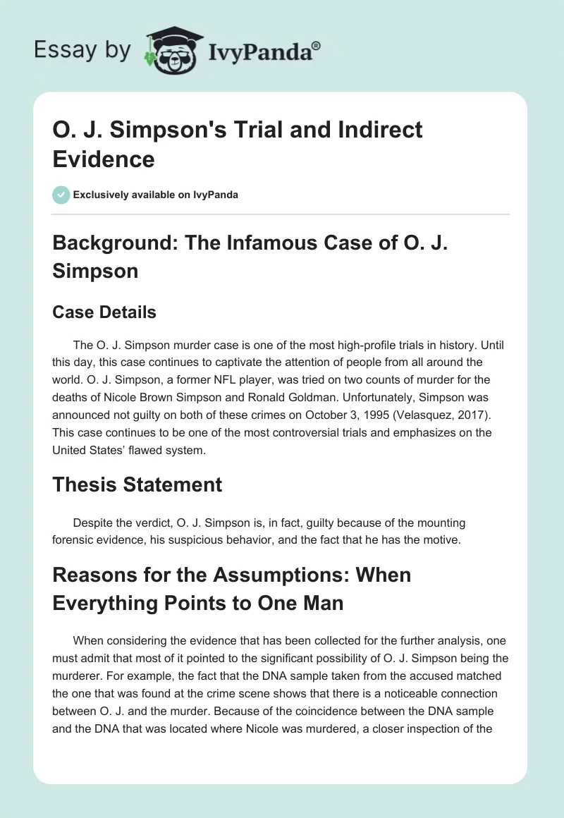 O. J. Simpson's Trial and Indirect Evidence. Page 1
