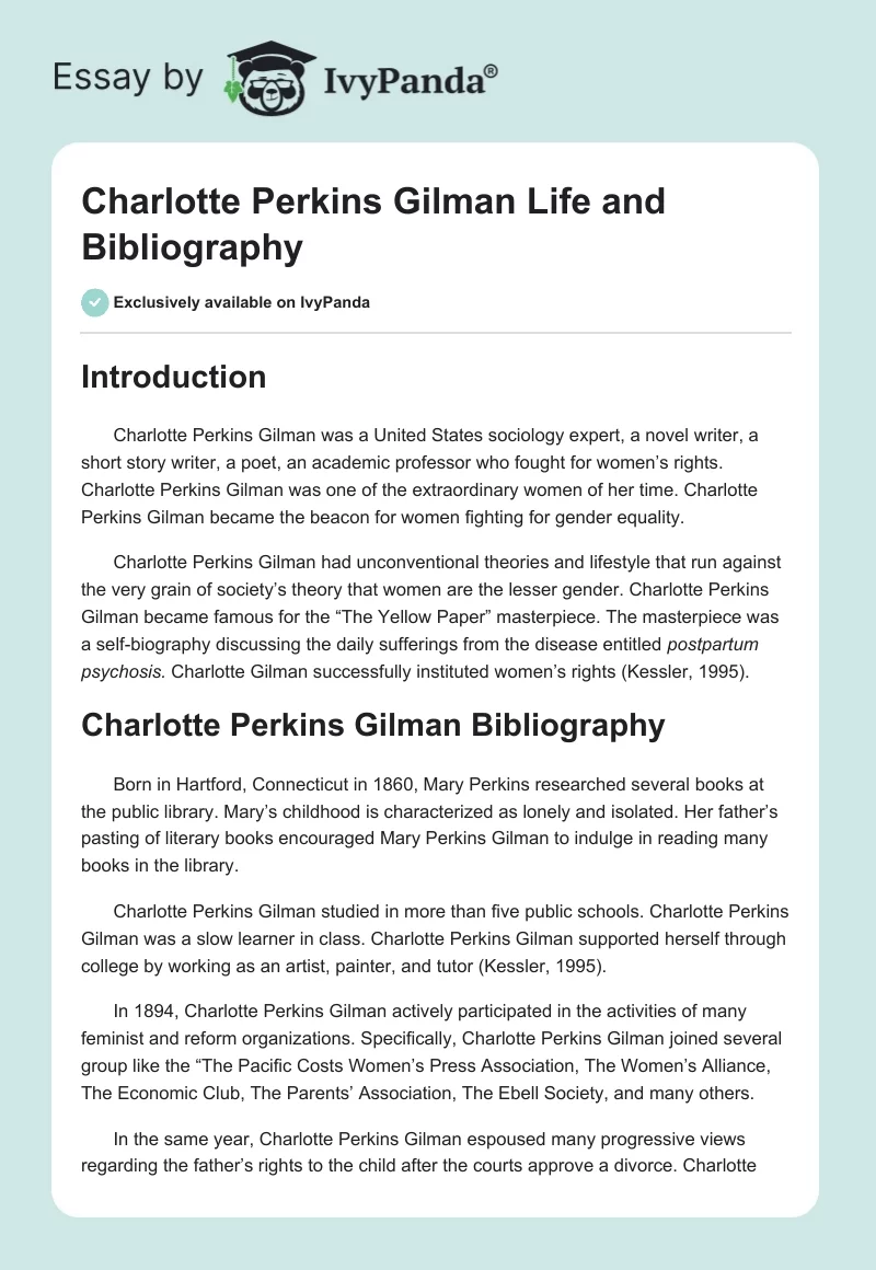 Charlotte Perkins Gilman Life and Bibliography. Page 1