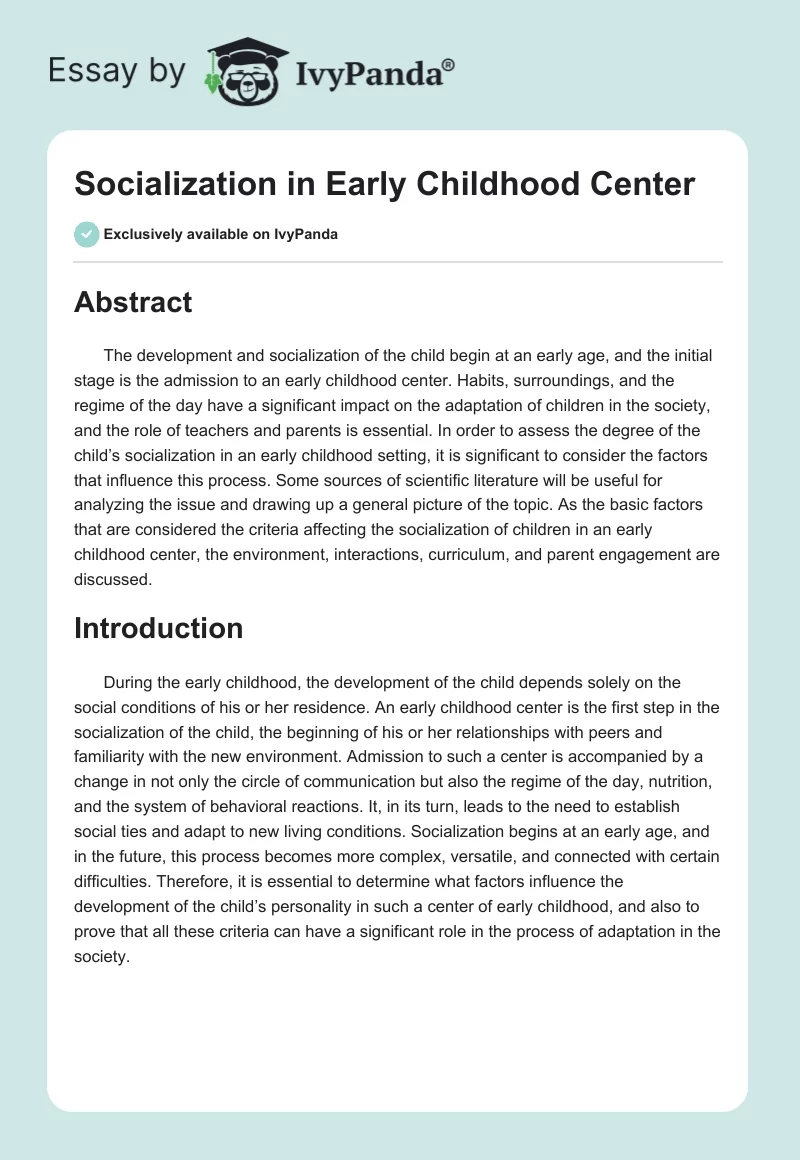 Socialization in Early Childhood Center. Page 1