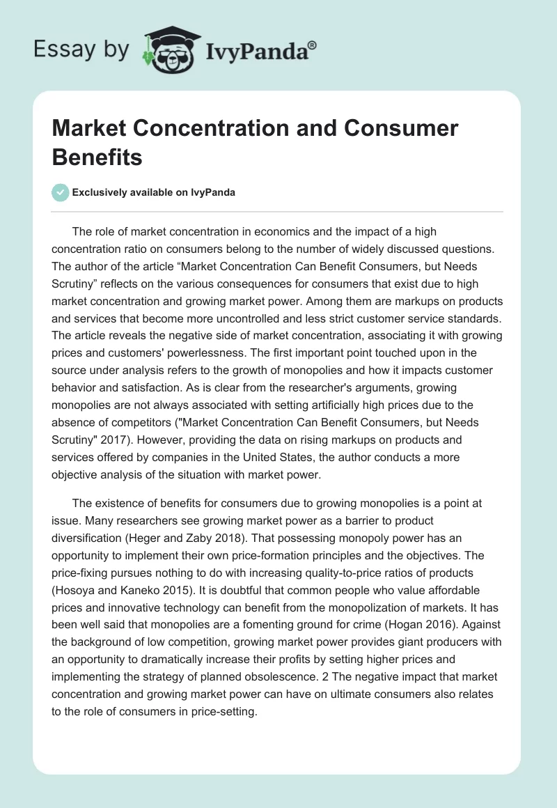 Market Concentration and Consumer Benefits. Page 1