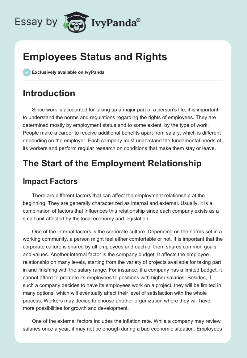 Employees Status and Rights. Page 1