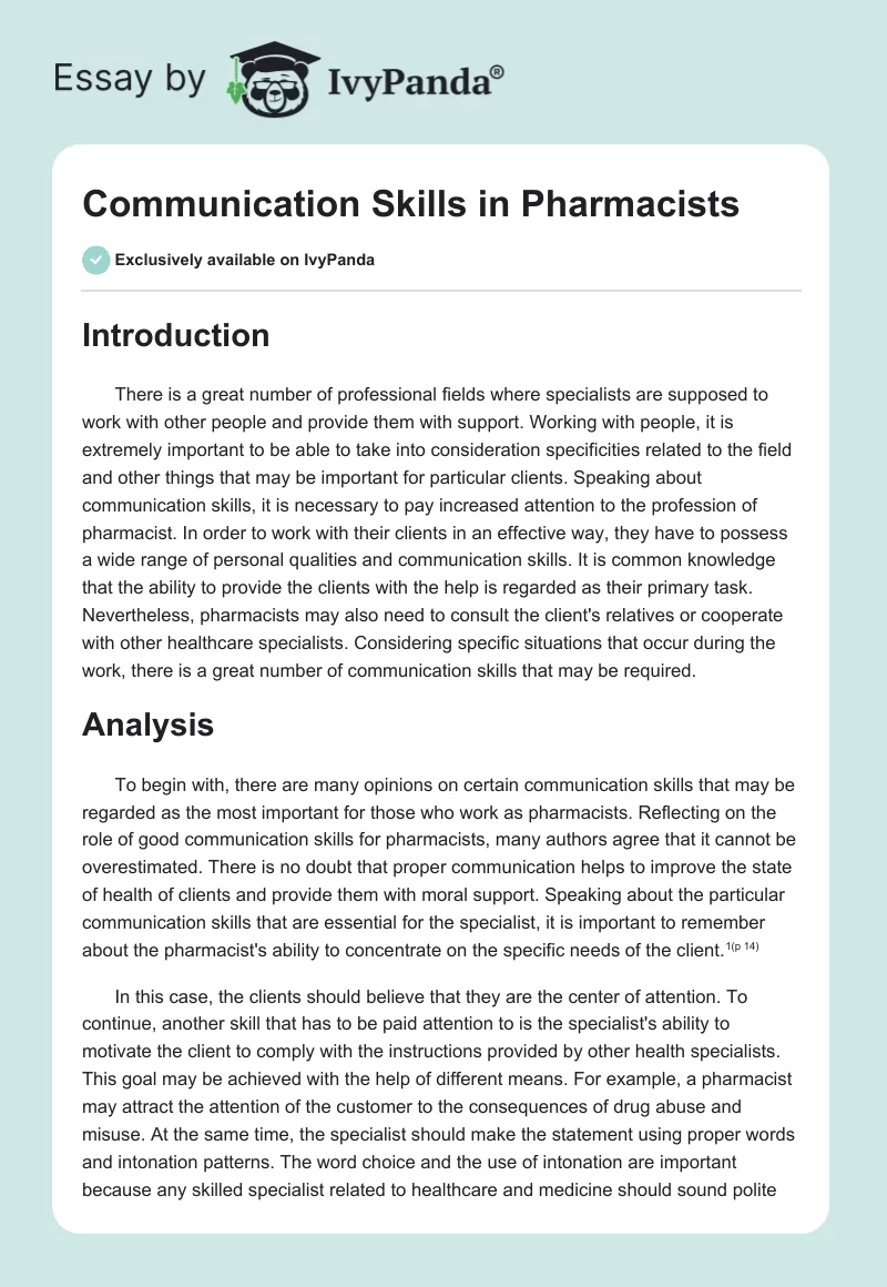 Communication Skills in Pharmacists. Page 1