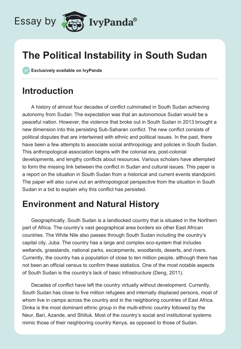 The Political Instability in South Sudan. Page 1