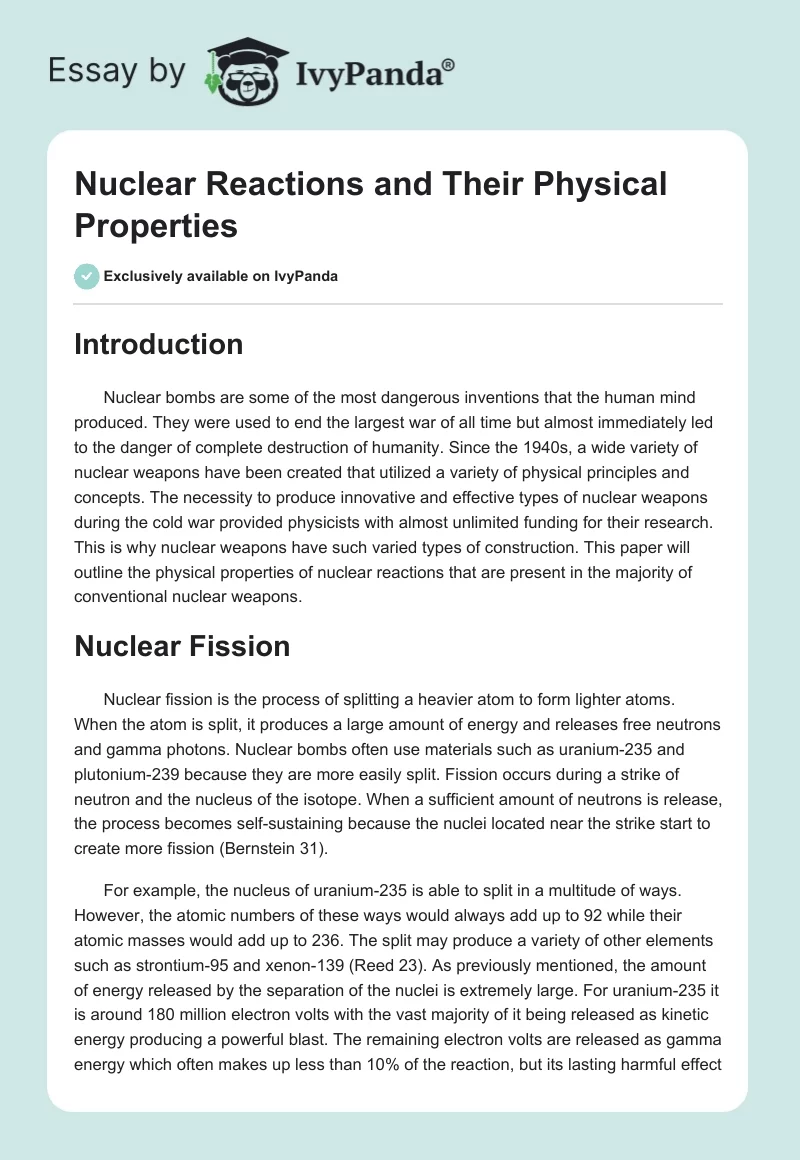 Nuclear Reactions and Their Physical Properties. Page 1
