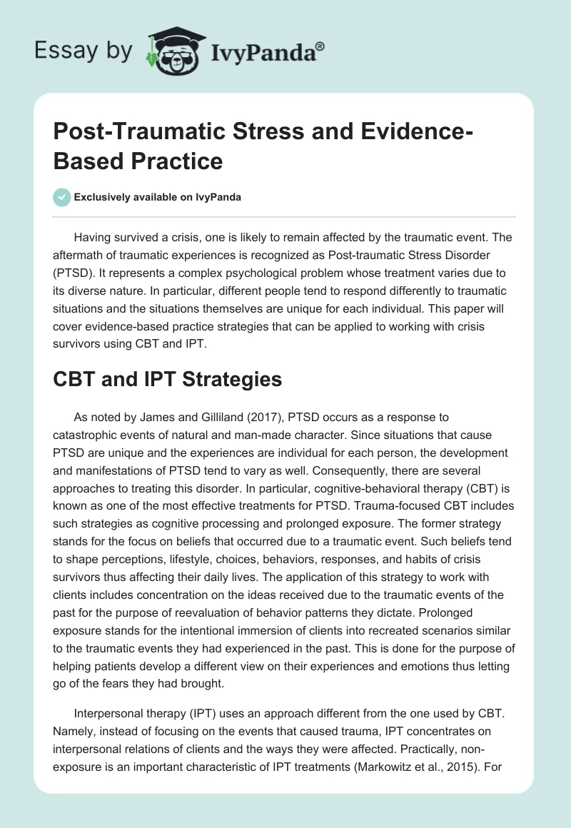 Post-Traumatic Stress and Evidence-Based Practice. Page 1