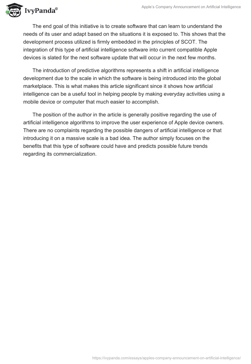 Apple’s Company Announcement on Artificial Intelligence. Page 2