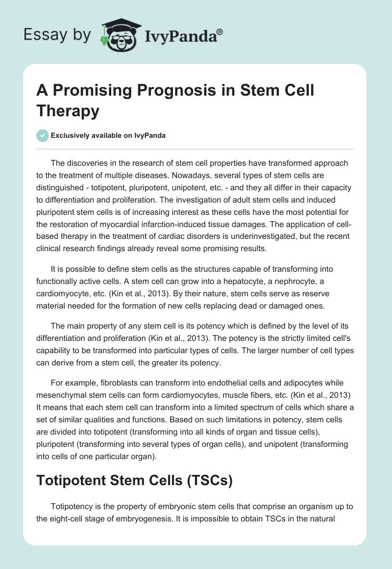A Promising Prognosis in Stem Cell Therapy. Page 1