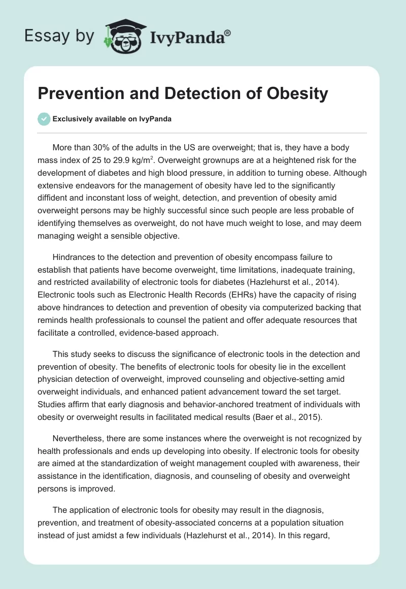 Prevention and Detection of Obesity. Page 1