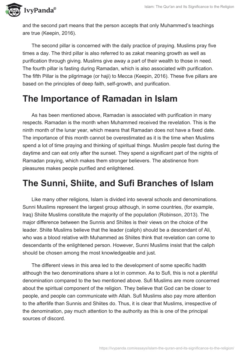 Islam: The Qur'an and Its Significance to the Religion. Page 2
