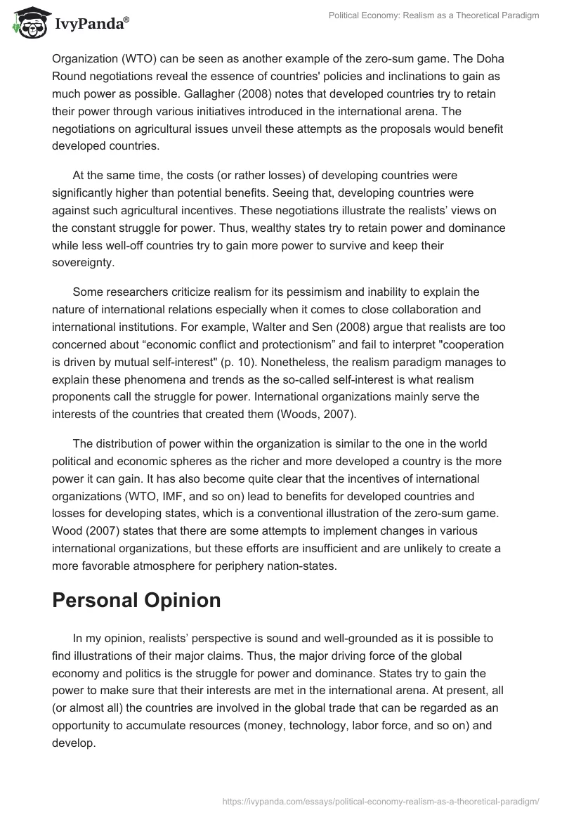 Political Economy: Realism as a Theoretical Paradigm. Page 3