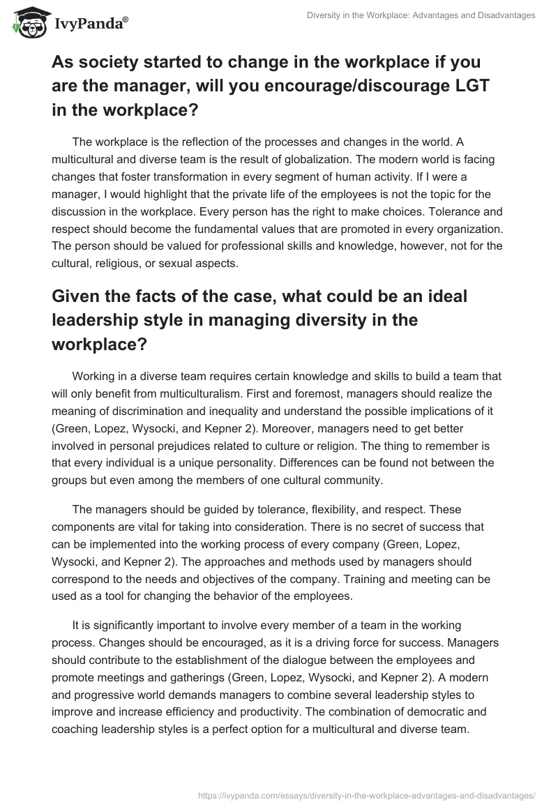 Diversity in the Workplace: Advantages and Disadvantages. Page 2