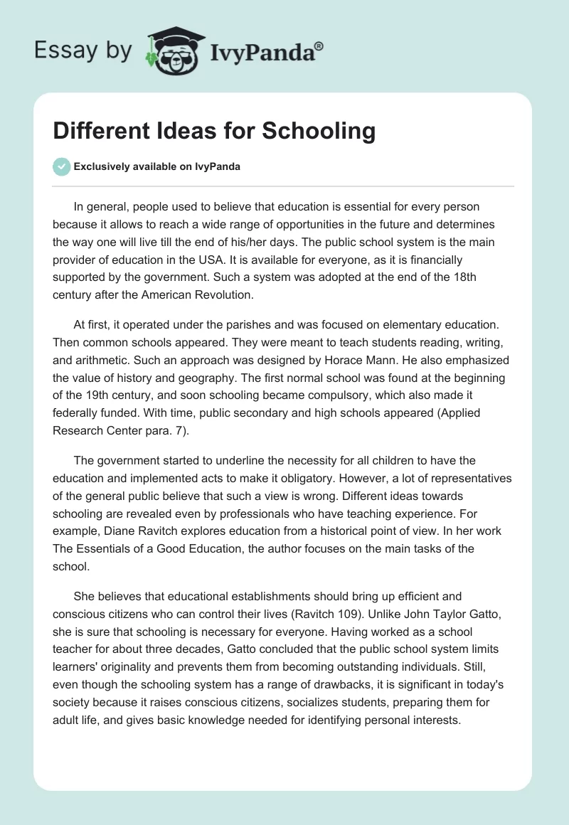 Different Ideas for Schooling. Page 1