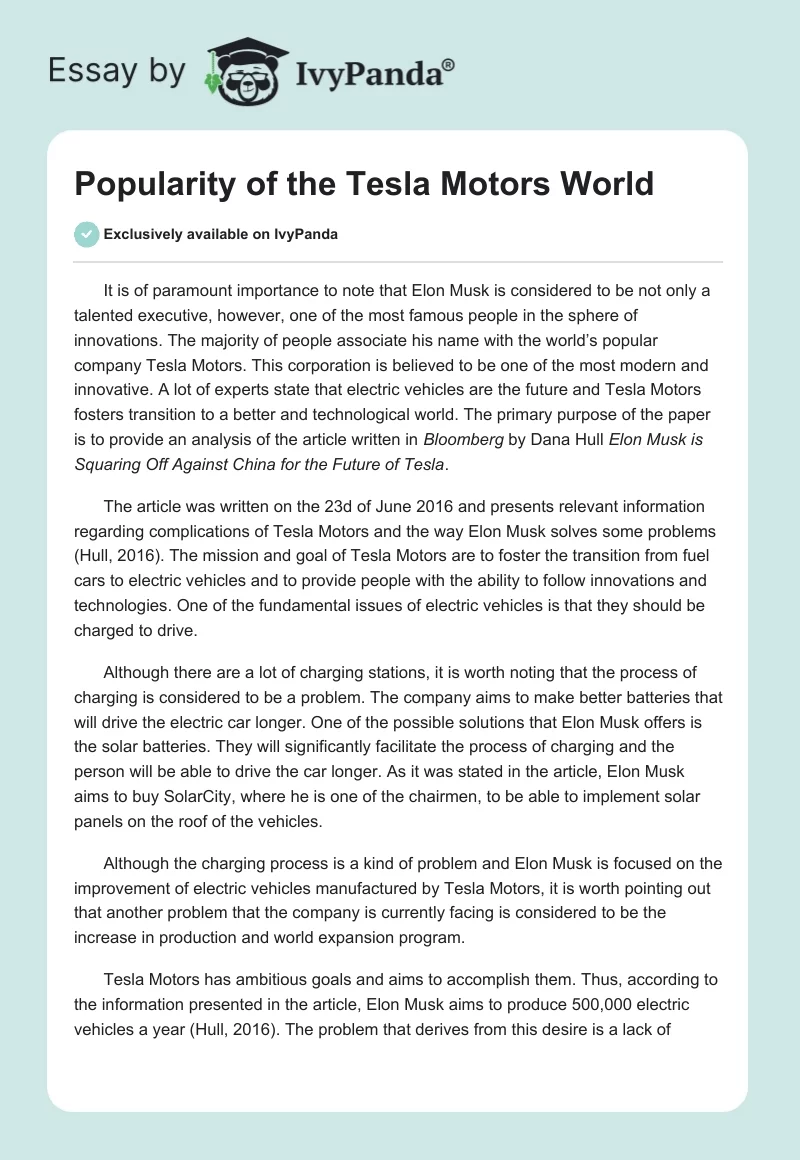 Popularity of the Tesla Motors World. Page 1